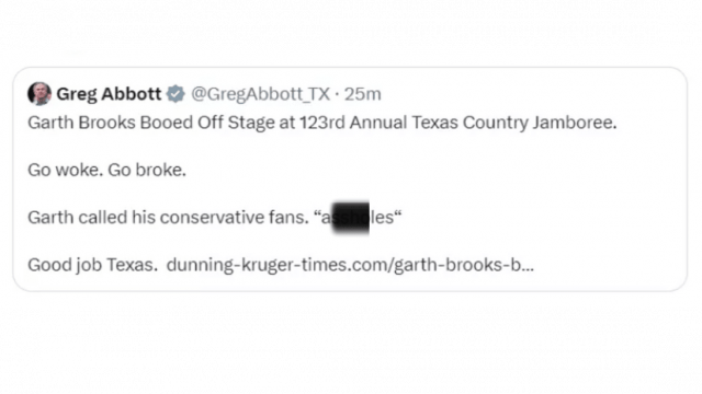 Texas Governor Greg Abbott shared a fake news article about Garth Brooks