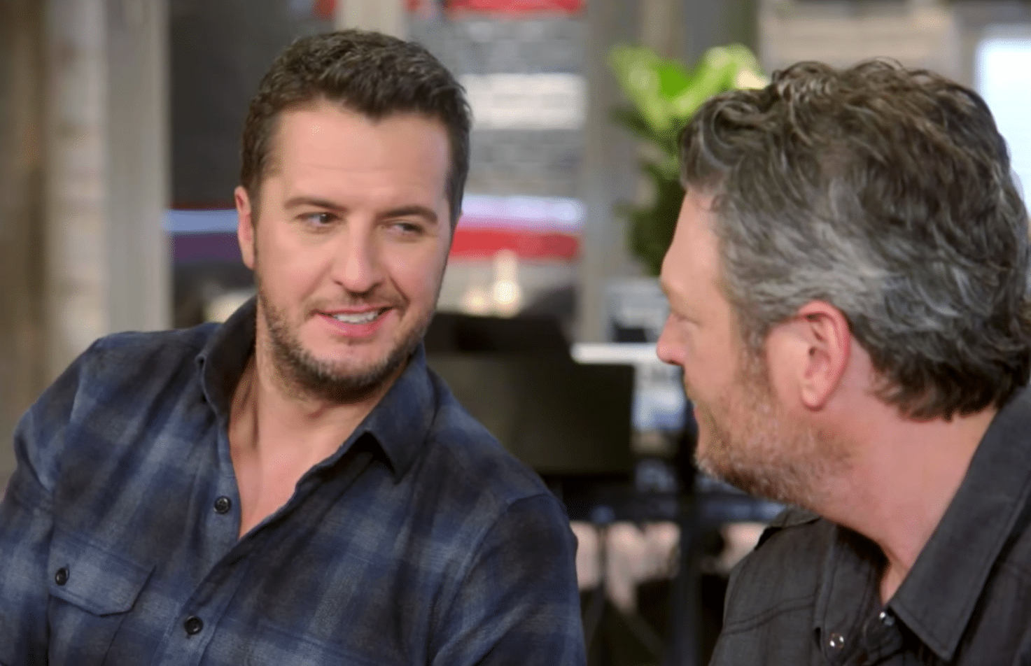 Luke and Blake are teasing each other during "The Voice" interview.