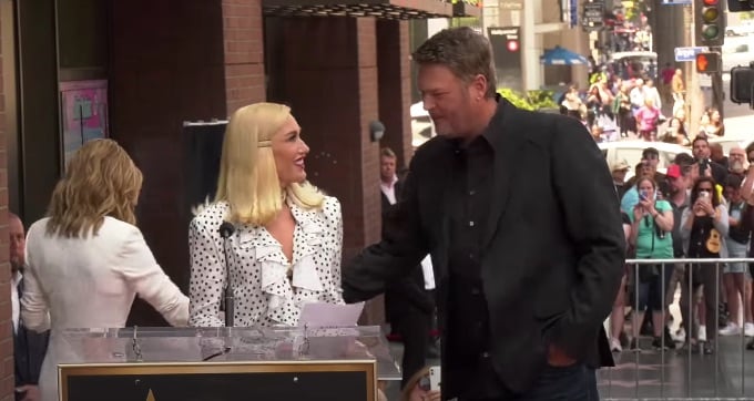 Gwen Stefani speaking at her husband Blake Shelton's Hollywood Walk of Fame ceremony