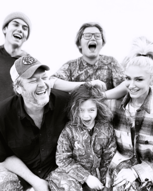 Blake Shelton with his wife Gwen Stefani and his stepsons Kingston, Zuma, and Apollo