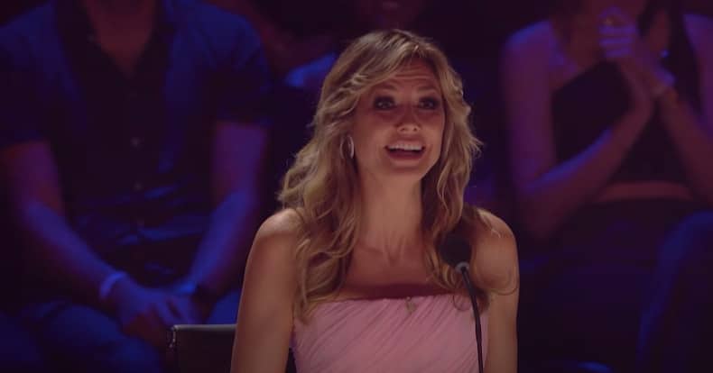AGT judge Heidi Klum reacts when Darci Lynne steps away from her puppet Petunia to show a new side of herself as a performer
