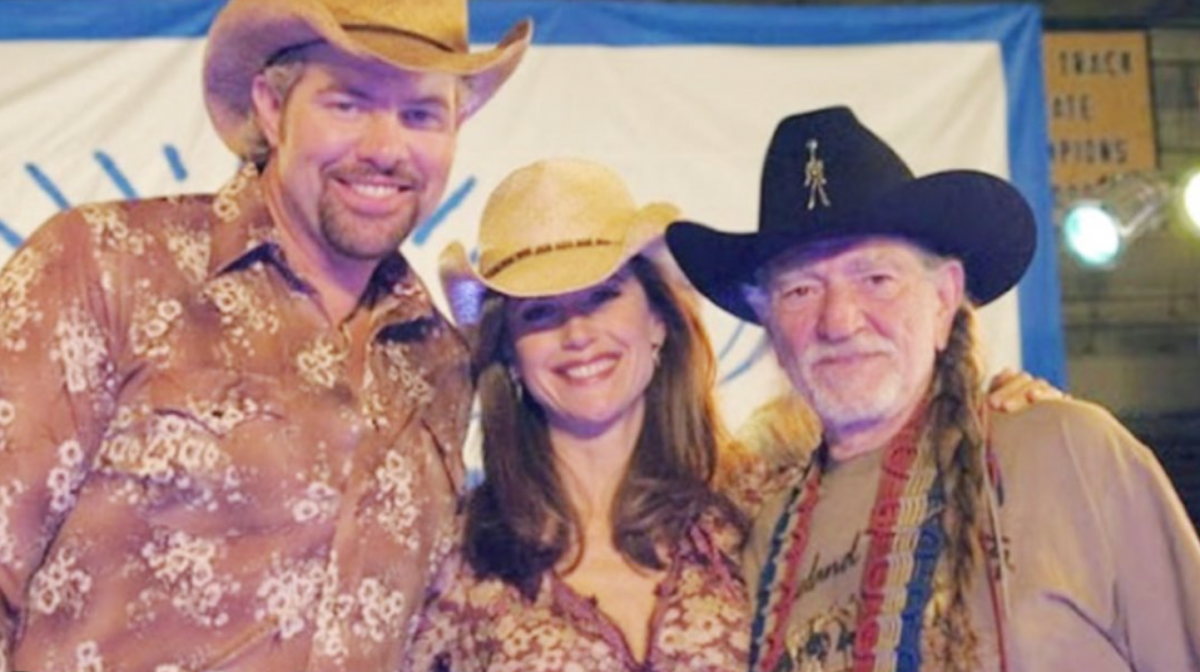 Toby Keith, Kelly Preston and Willie Nelson on the set of "Broken Bridges"