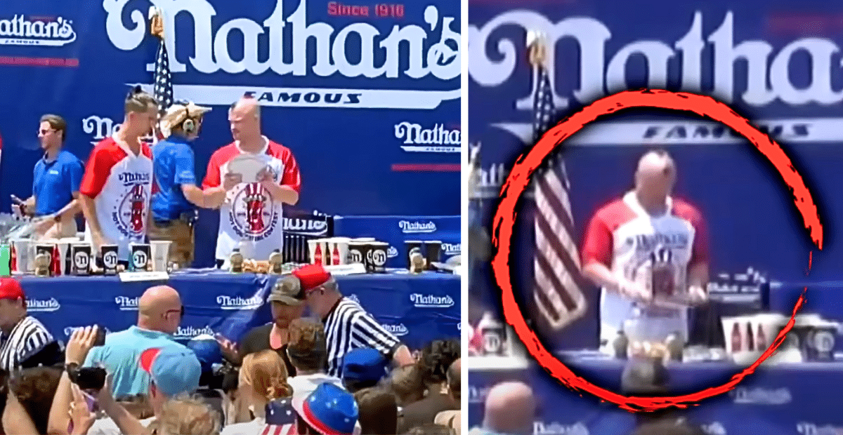 Nick Wehry can be seen handling plates after the annual Nathan's Famous Hot Dog Eating Contest was over.