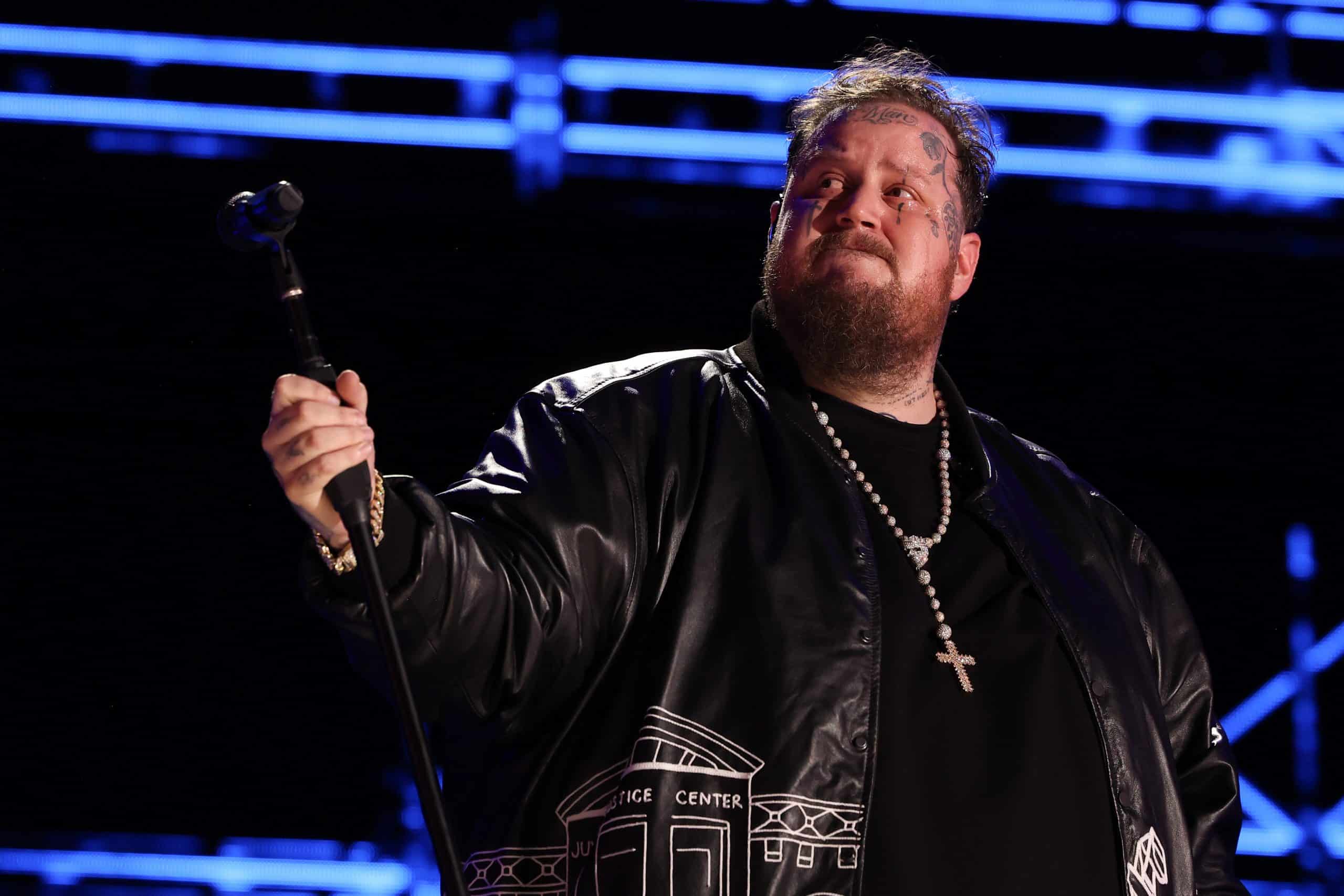 NASHVILLE, TENNESSEE - JUNE 08: Jelly Roll performs onstage during the 2024 CMA Music festival at Nissan Stadium on June 08, 2024 in Nashville, Tennessee. (Photo by Terry Wyatt/WireImage)