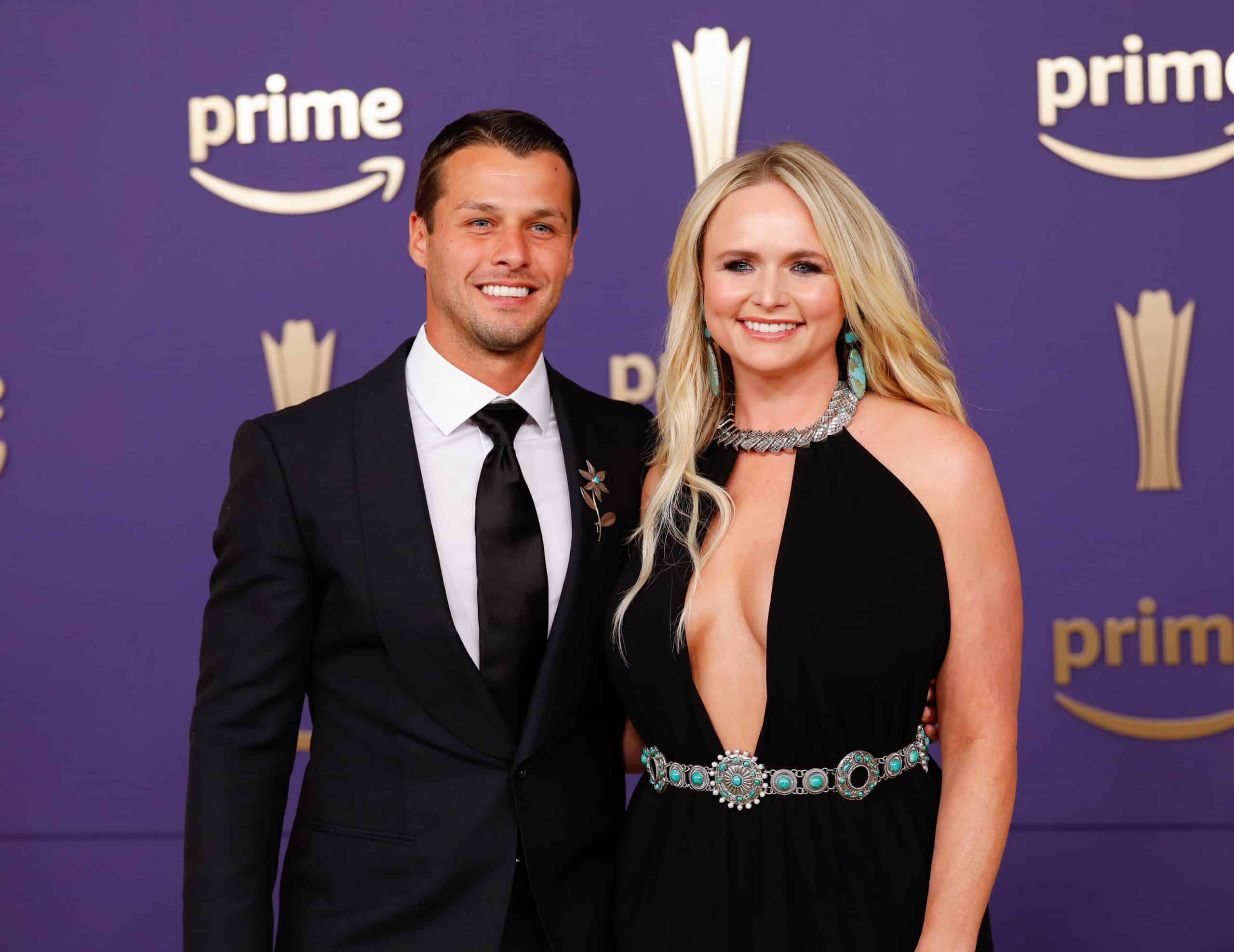 FRISCO, TEXAS - MAY 16: EDITORIAL USE ONLY. Brendan McLoughlin and Miranda Lambert attend the 59th Academy of Country Music Awards at Omni Frisco Hotel at The Star on May 16, 2024 in Frisco, Texas. (Photo by Ayisha Collins/FilmMagic)