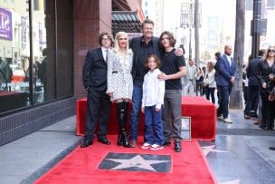 Zuma Rossdale, Gwen Stefani, Blake Shelton, Apollo Rossdale at the star ceremony where Blake Shelton is honored with a star on the Hollywood Walk of Fame on May 12, 2023 in Los Angeles, California.