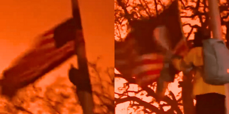 Firefighter Saves American Flag During California Wildfires