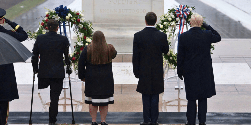 Donald Trump participates in a wreath laying ceremony at Arlington National Ceremony