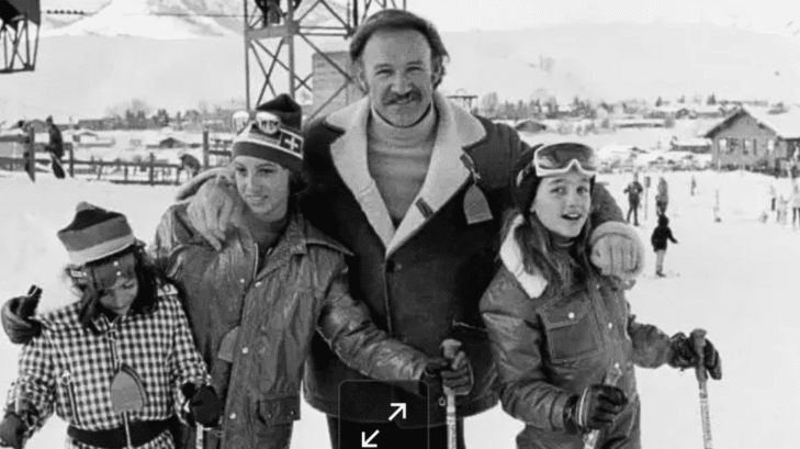 Gene Hackman and his children, Christopher, Elizabeth, and Leslie, ski at Sun Valley