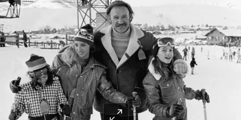 Gene Hackman and his children, Christopher, Elizabeth, and Leslie, ski at Sun Valley