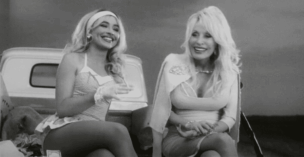 Dolly Parton and Sabrina Carpenter in their music video for "Please Please Please"