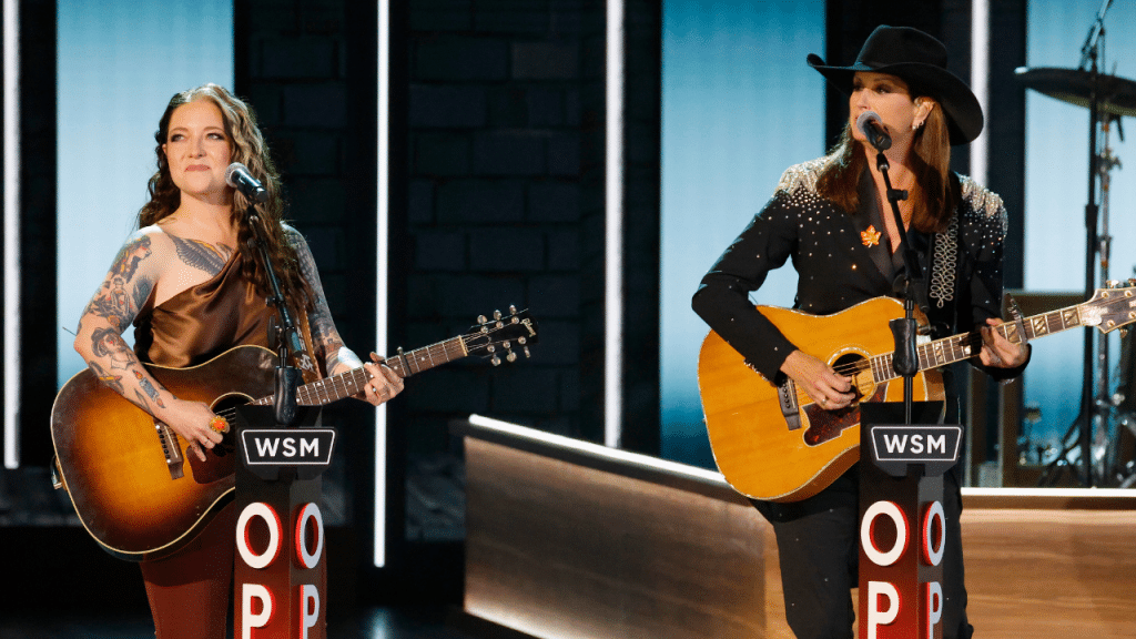 ashley mcbryde and terri clark on stage opry