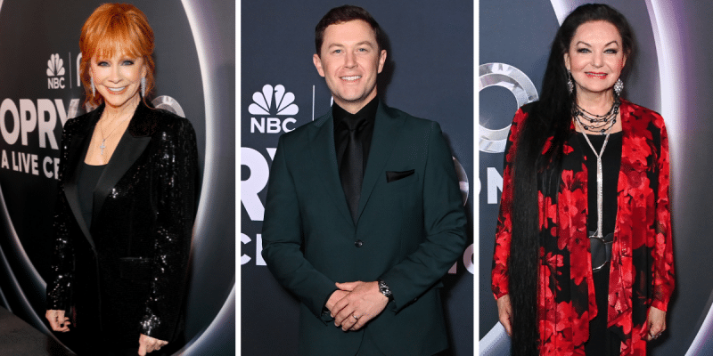 Reba McEntire, Scotty McCreery, and Crystal Gayle on the red carpet for "Opry 100."