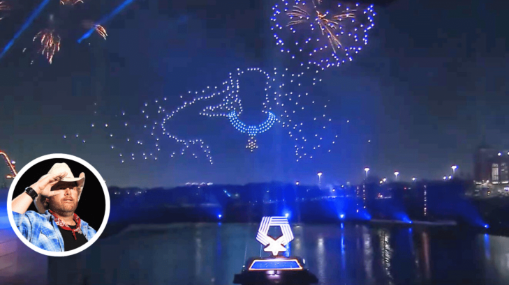 Fireworks and drone show at the Grand Opening of the Medal Of Honor Museum