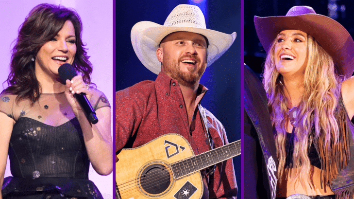 Collage image of country stars Martina McBride, Cody Johnson, and Lainey Wilson, who had unusual jobs before they got famous.