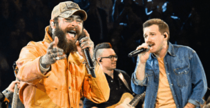 Morgan Wallen and Post Malone, who sing "I Ain't Comin' Back," perform together at the 2023 CMA Awards.