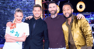 The Voice coaches Kelsea Ballerini, Michael Buble, Adam Levine, and John Legend prepare for a schedule change as the show will start airing on Tuesdays again.