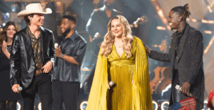 John Foster, Breanna Nix, and Jamal Roberts after singing "We Are the Champions" on the Season 23 finale of "American Idol."