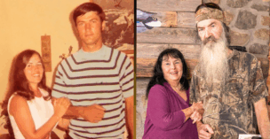 Phil Robertson and Miss Kay when they were young, and later in life, illustrating their love story.