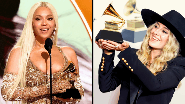 Beyonce and Lainey Wilson with their best country album grammy awards
