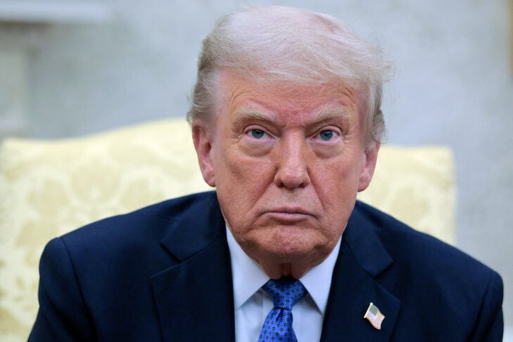 U.S. President Donald Trump talks to reporters during a meeting with Norway's Prime Minister Jonas Gahr Store in the Oval Office at the White House on April 24, 2025 in Washington, DC. The leaders are expected to discuss security, trade, NATO and the war in Ukraine