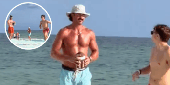 Riley Green Plays Football On The Beach