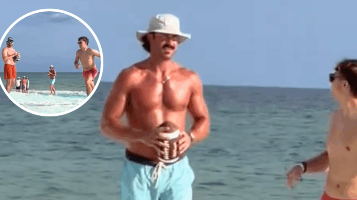 Riley Green Plays Football On The Beach