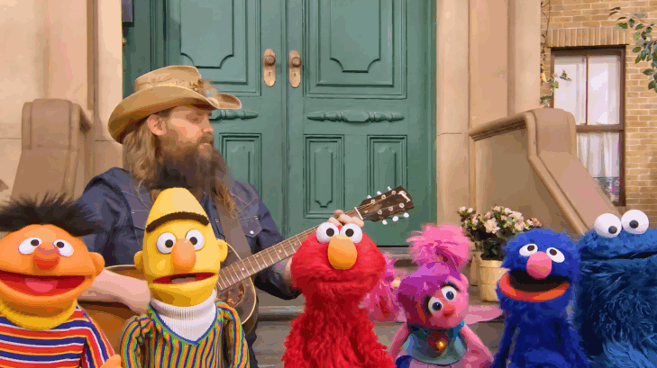 Chris Stapleton made his way to Sesame Street, singing the song "You've Got A Friend In Music" with Elmo and other Muppets of Sesame Street.