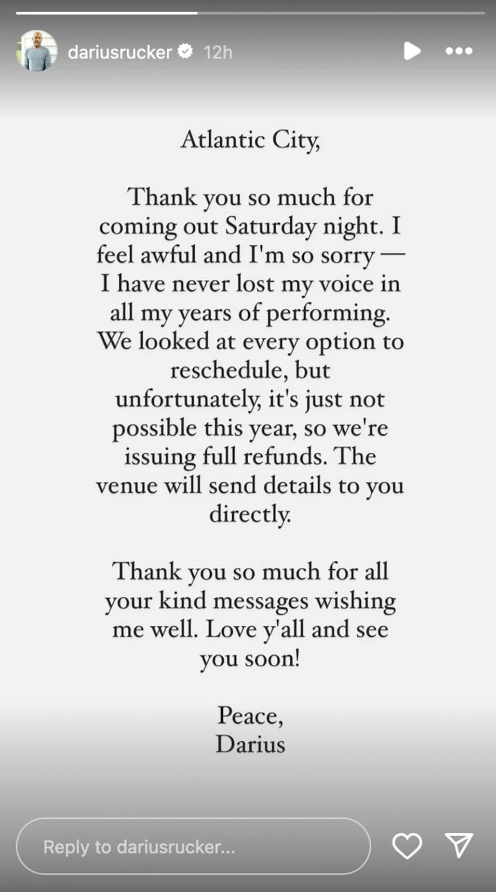 Darius Rucker issues refunds for the Atlantic City show he cut short on July 12th