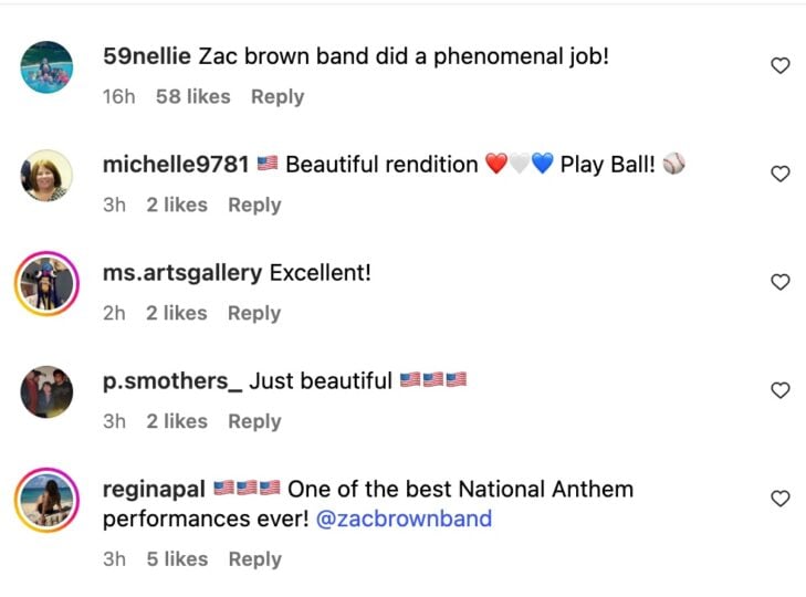 fan reactions to Zac Brown Band's National Anthem