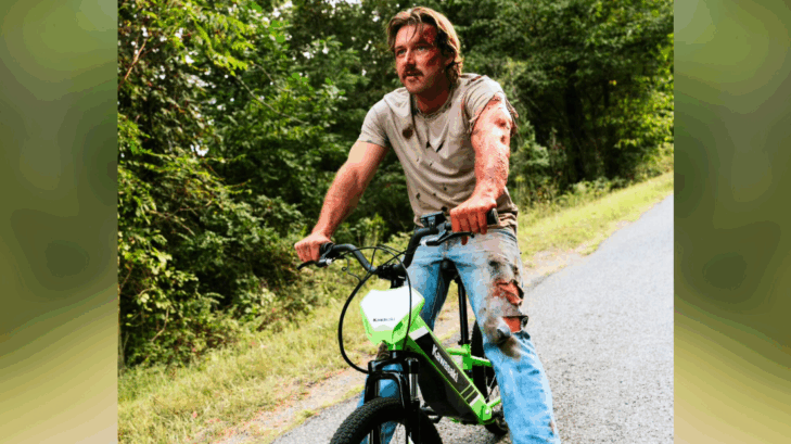 Country artist Morgan Wallen shared a photo of himself with fresh cuts and scrapes as he sits atop a dirt bike.