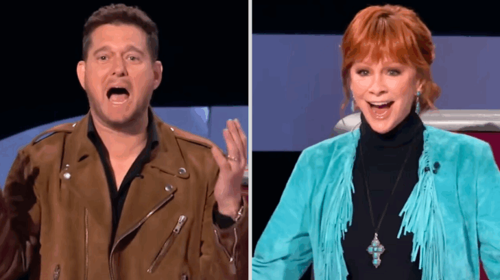 Michael Buble and Reba McEntire freak out after the new rule is used on The Voice