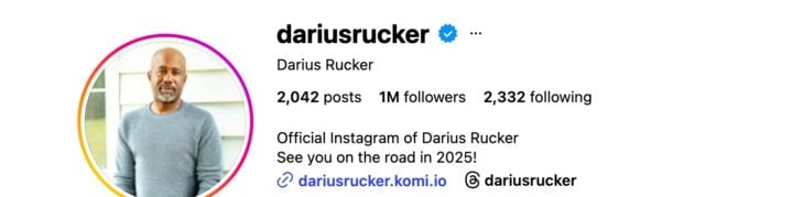 An image showcasing Darius Rucker's legitimate Instagram profile