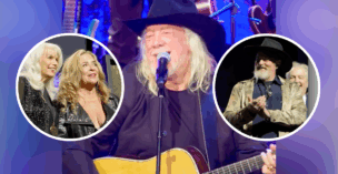At the October 19 Country Music Hall of Fame induction ceremony, John Anderson sang "Can The Circle Be Unbroken (By And By)" as a tribute to June Carter Cash, who was inducted as part of the Hall of Fame Class of 2025. At left, Emmylou Harris can be seen with Carlene Cash; and, at right, John Carter Cash is pictured.