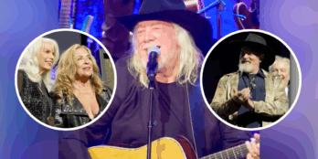 At the October 19 Country Music Hall of Fame induction ceremony, John Anderson sang "Can The Circle Be Unbroken (By And By)" as a tribute to June Carter Cash, who was inducted as part of the Hall of Fame Class of 2025. At left, Emmylou Harris can be seen with Carlene Cash; and, at right, John Carter Cash is pictured.
