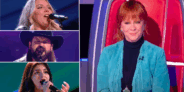 Reba McEntire with her Voice team members Cori Kennedy Aaron Nichols, and Vinya Chhabra