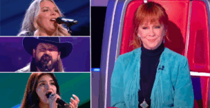 Reba McEntire with her Voice team members Cori Kennedy Aaron Nichols, and Vinya Chhabra