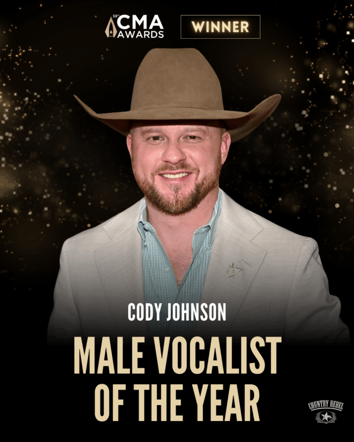 Cody Johnson wins Male Vocalist of the Year at the 2025 CMA Awards