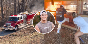 In a dramatic video shared to social media, country singer Tayler Holder can be seen rescuing animals from a barn fire on his property.
