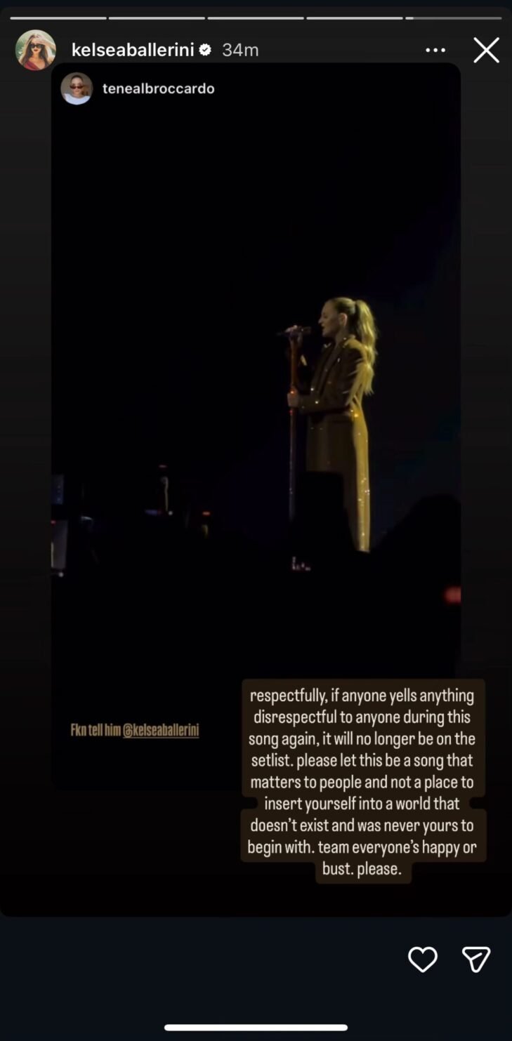 Kelsea Ballerini shared this post on her Instagram Story after someone shouted her ex's name at her concert