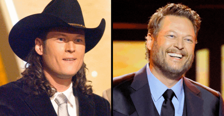 Blake Shelton young, and Blake Shelton now.