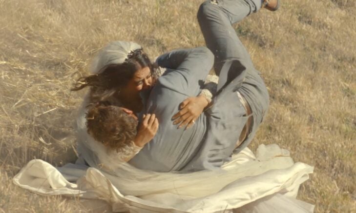 Bride and groom tumble down the hill in the Bud Light Super Bowl commercial 