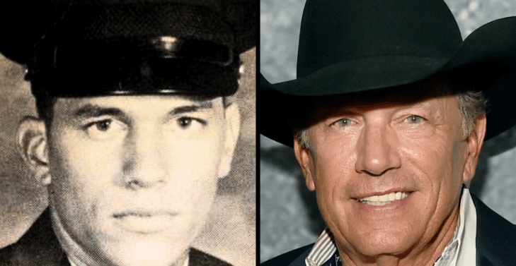 Young George Strait in the Army and George Strait now