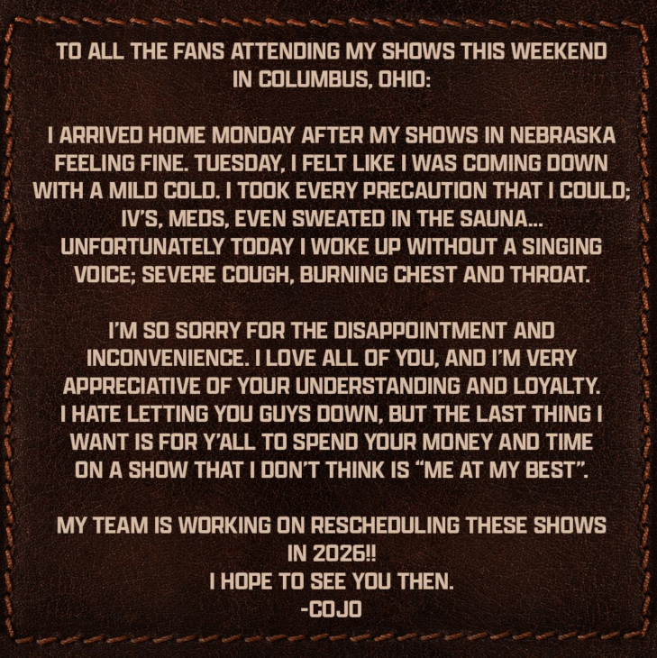 Cody Johnson postpones his September 19th & 20th shows 