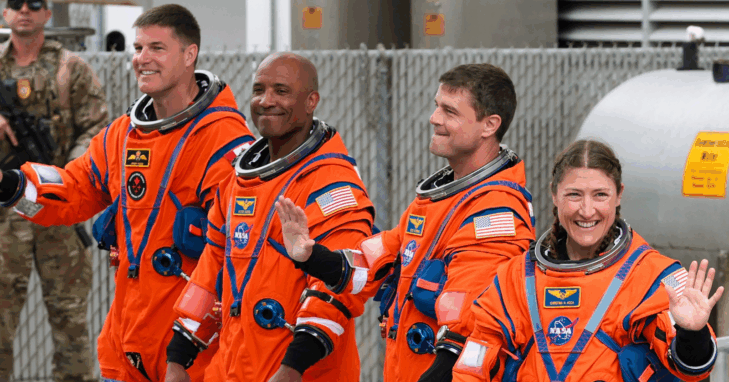 Artemis II crew before launch at Kennedy Space Center